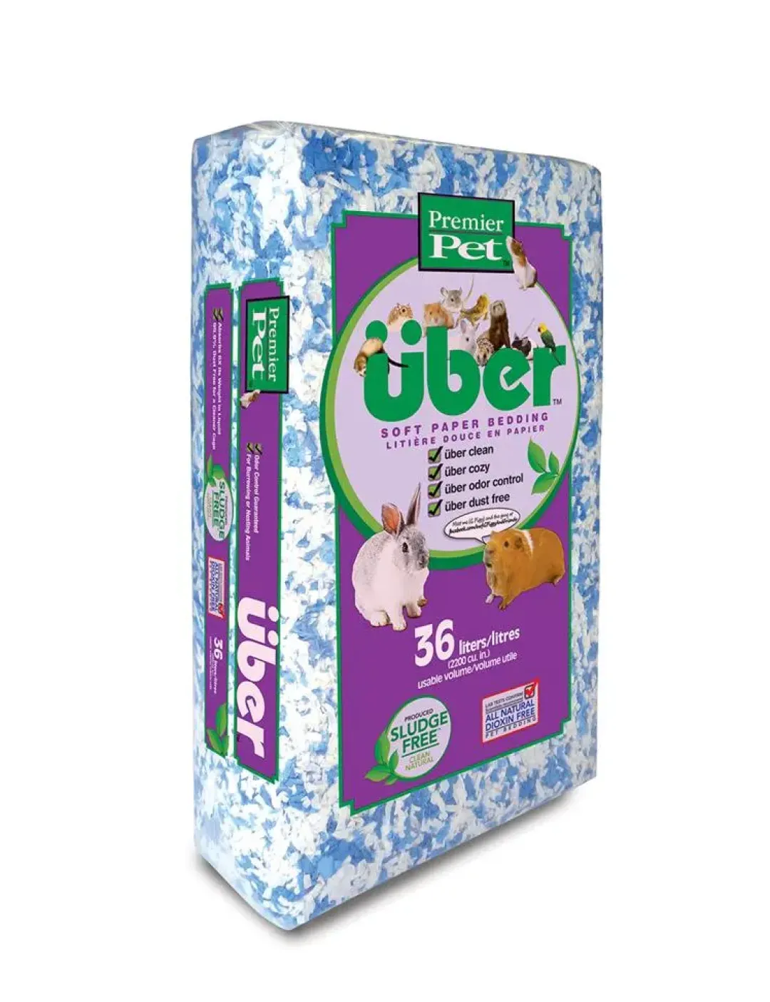 Premier Pet Über papirstrøelse 36 L blå og hvid