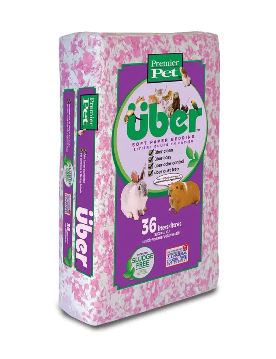 Premier Pet Über papirstrøelse 36 L pink og hvid
