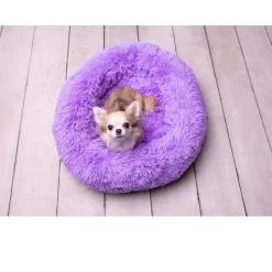 Flamingo Cushion Krems fluffy rund hundeseng small lilla