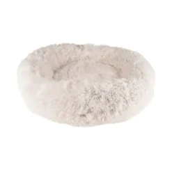 Flamingo Cushion Krems fluffy rund hundeseng small hvid