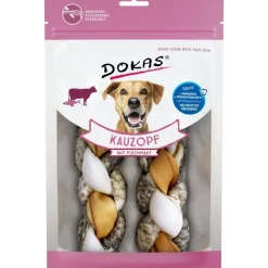Dokas Premium Hunde og Kattesnacks Dokas Flettet tyggeben med fiskeskind 120 g - naturlig tyggeglæde