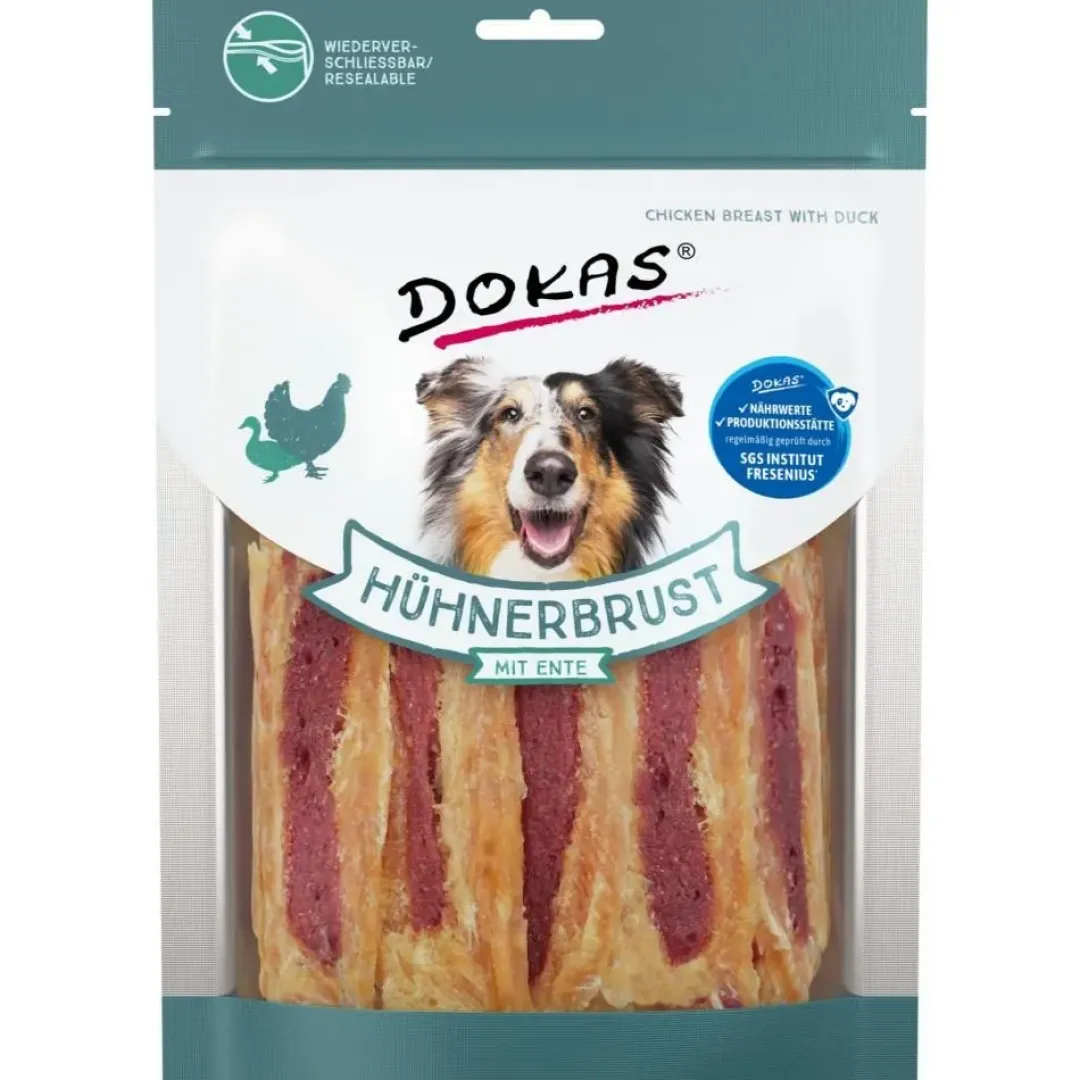 Dokas Premium Hunde og Kattesnacks Dokas Kyllingebryst med and 220 g - naturlige hundesnacks af kylling og and