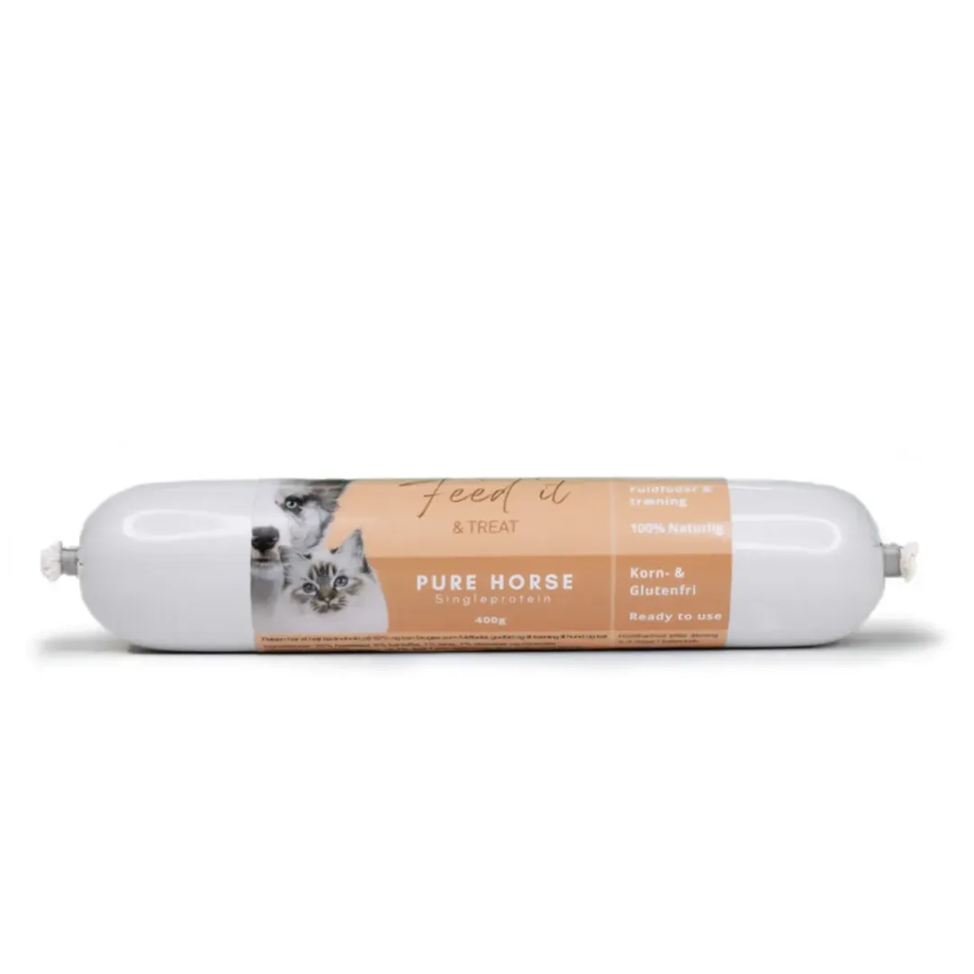 Feed it - Lækre snackpølser Feedit & Treat Pure Horse 400 g - naturlig hesteskærepølse til hund og kat