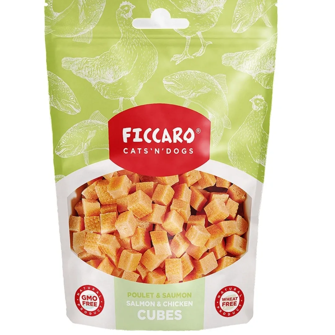 Ficcaro Katte og Hundesnack FICCARO Hundesnack Laks & Kylling Cubes - laks og kylling i tern 100 g
