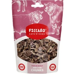 Ficcaro Katte og Hundesnack FICCARO Hundesnack Okse Lever Chunks - tørret lever 100 g