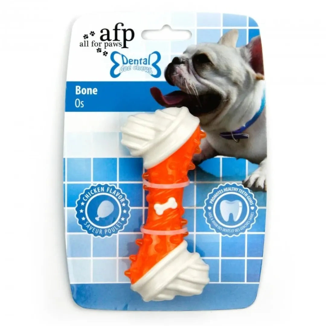 AFP All for paws Hunde Dental Bidelegetøj TPR ben med Kylling - tandplejende hundelegetøj med smag