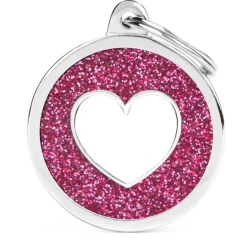 My Family Hundetegn Hundetegn My Family Shine cirkel med hjerte stor pink og hvid