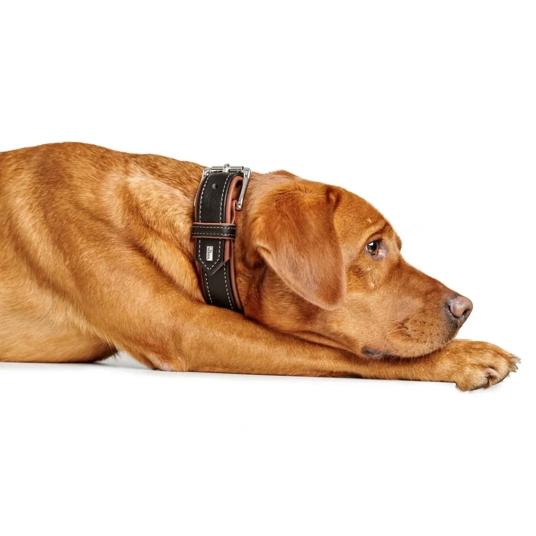 Hunter Hundehalsbånd læder Canada Elg Str.40 Sort/Cognac - 29-35 cm