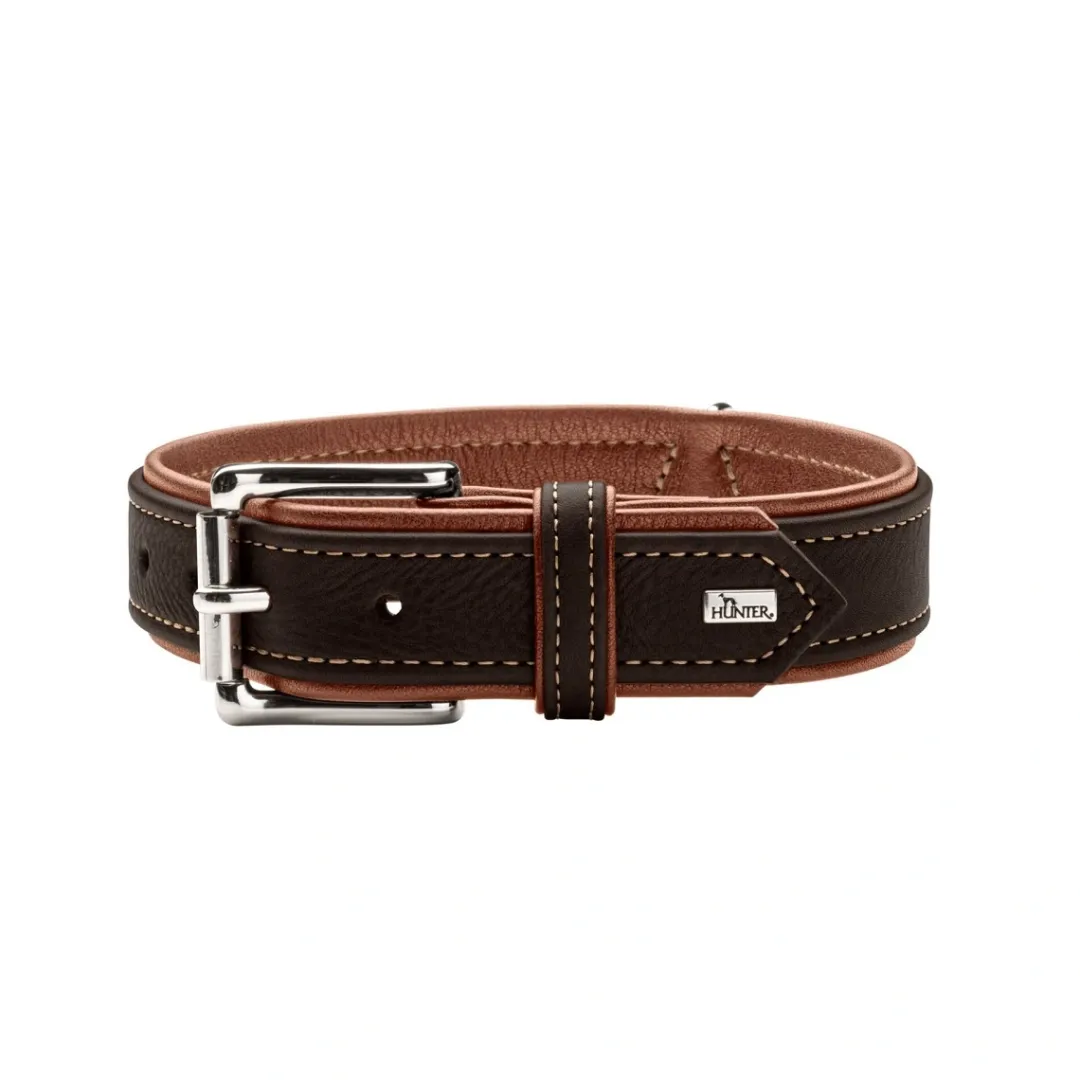 Hunter Hundehalsbånd læder Canada Elg Str.45 Sort/Cognac - 33-39 cm