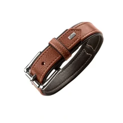Hunter Hundehalsbånd læder Canada Elg Str 30 Cognac/Sort - 21-25 cm