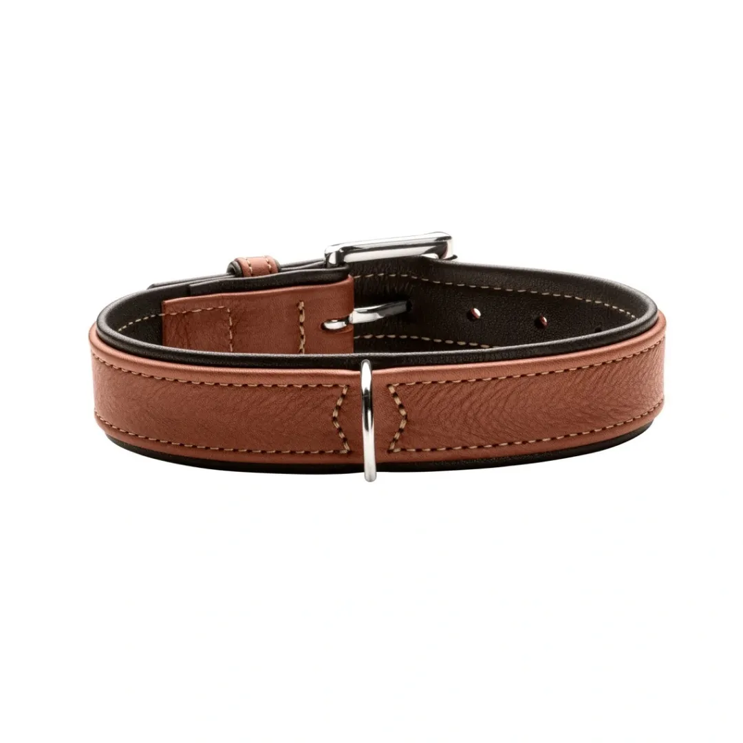 Hunter Hundehalsbånd læder Canada Elg Str.35 Cognac/Sort - 24-30 cm