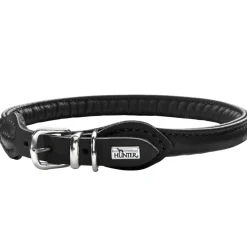 Hunter rundsyet hundehalsbånd okselæder 45/8 sort 45 cm - justering 38-42 cm