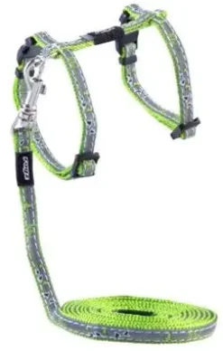 Rogz Nightcat Kattesele og Linesæt 8 mm Lime Swallows