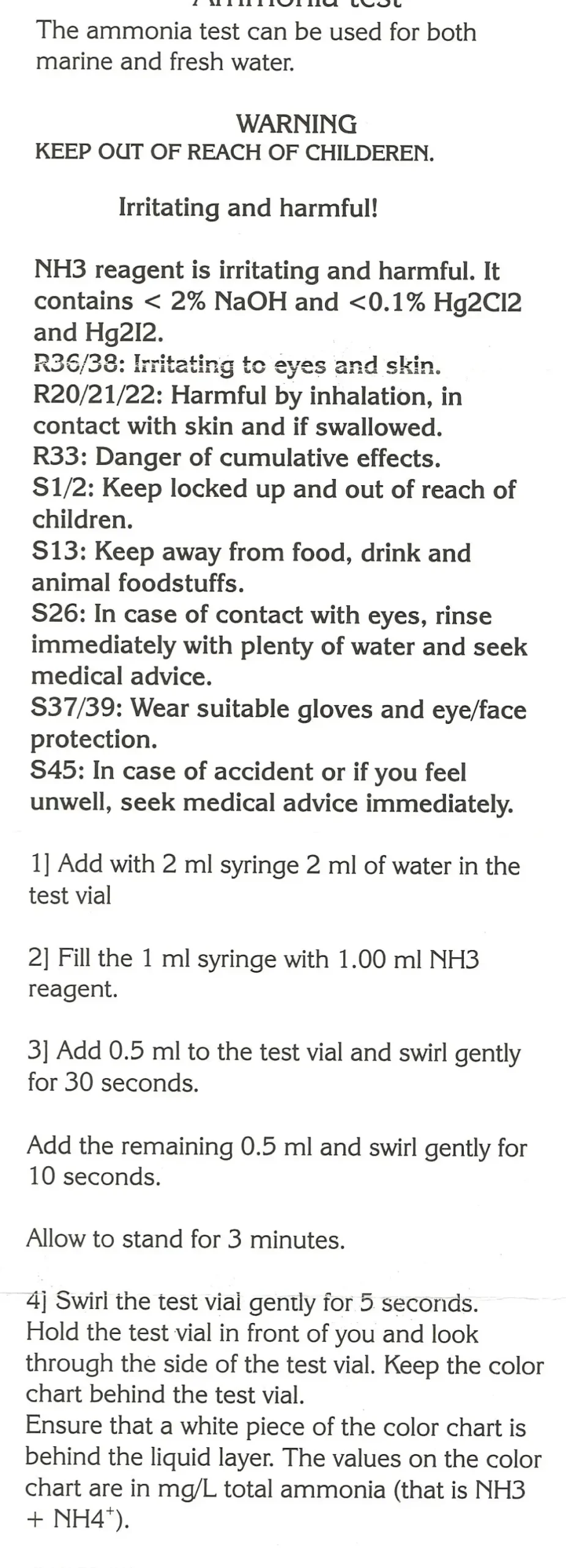 Salifert - Creating the right environment Salifert Ammonium Test NH3 / NH4