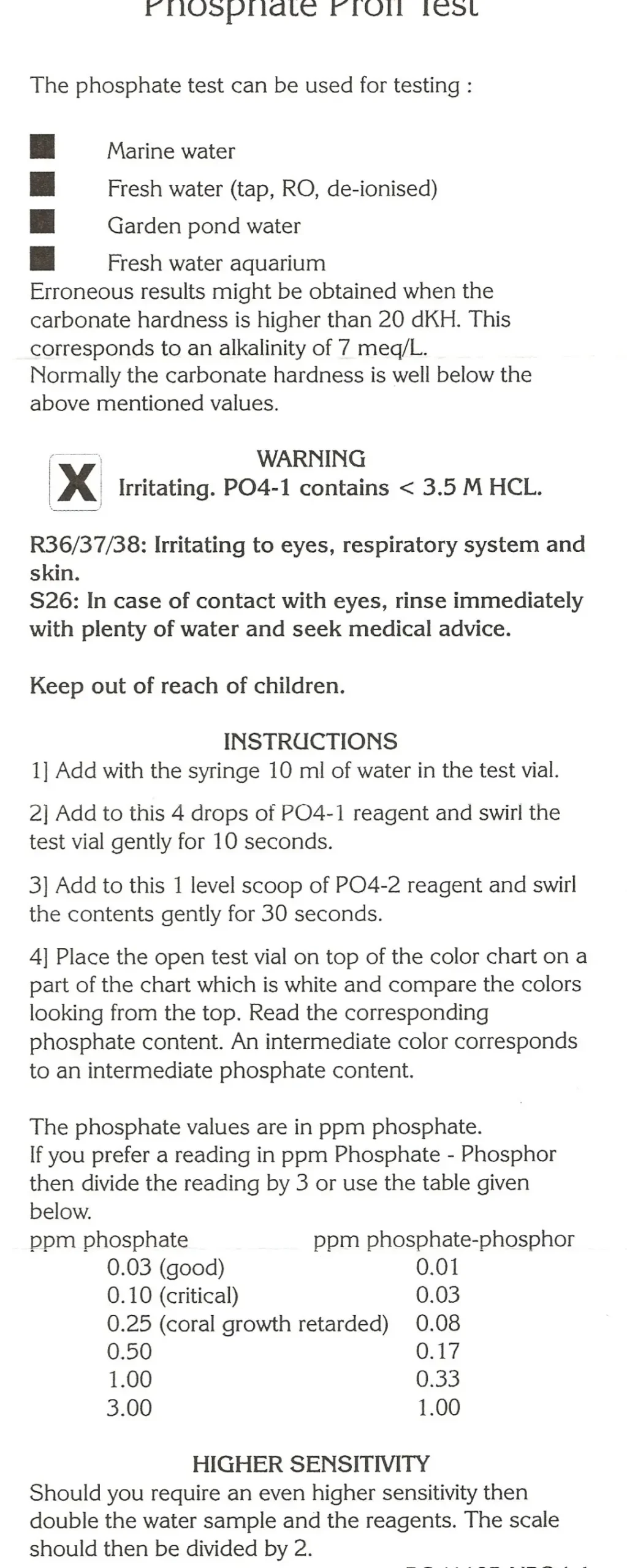 Salifert - Creating the right environment Salifert Fosfat Test PO4