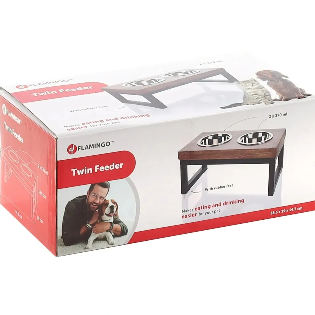 Flamingo Tommy Twin Feeder Set med stand 370 ml