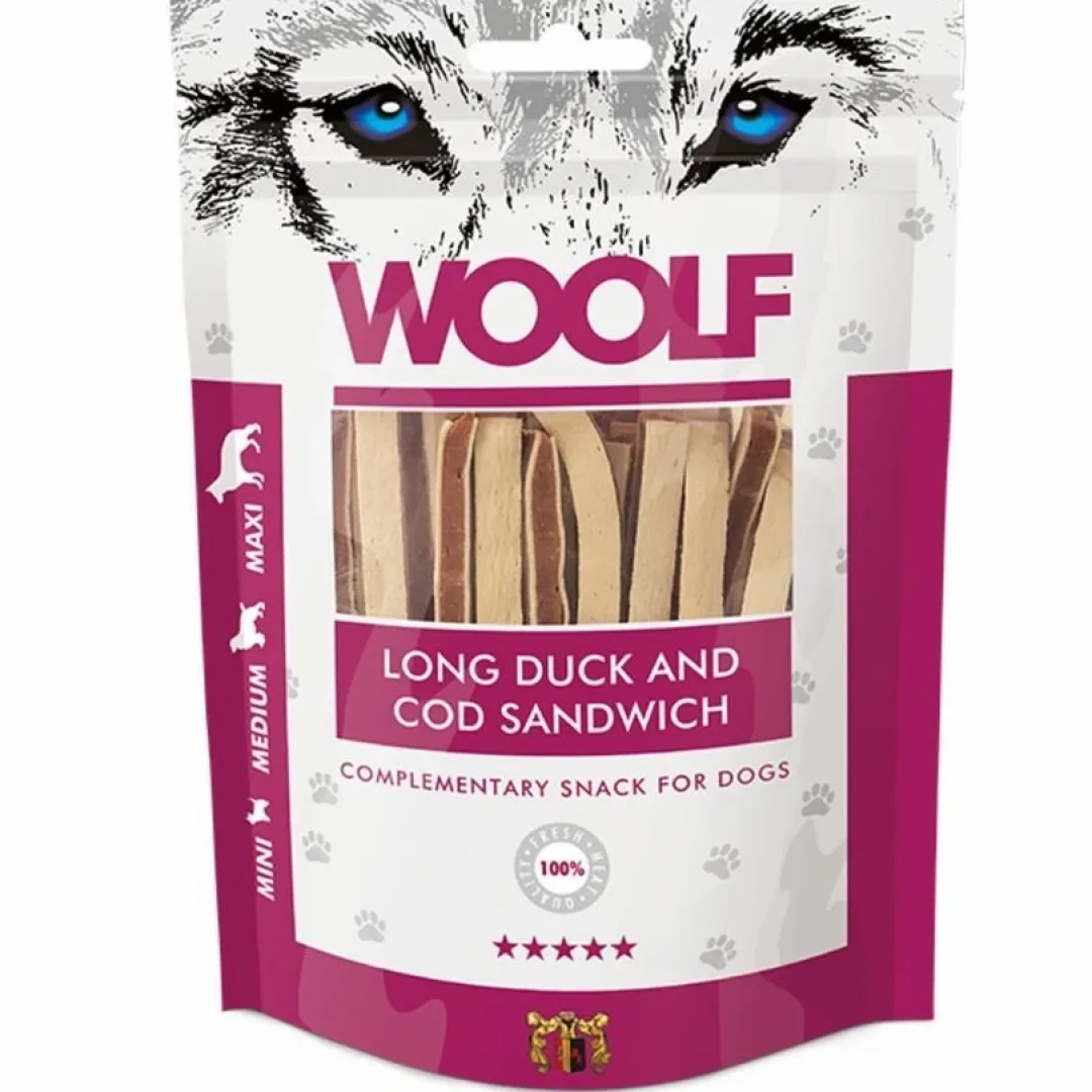 Woolf HundeSnacks og Kattesnack Woolf Hundesnack And og Torsk Lang Sandwich